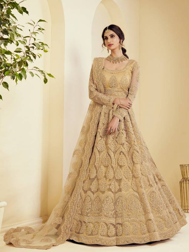 Embroidered Net Semi Stitched Flared