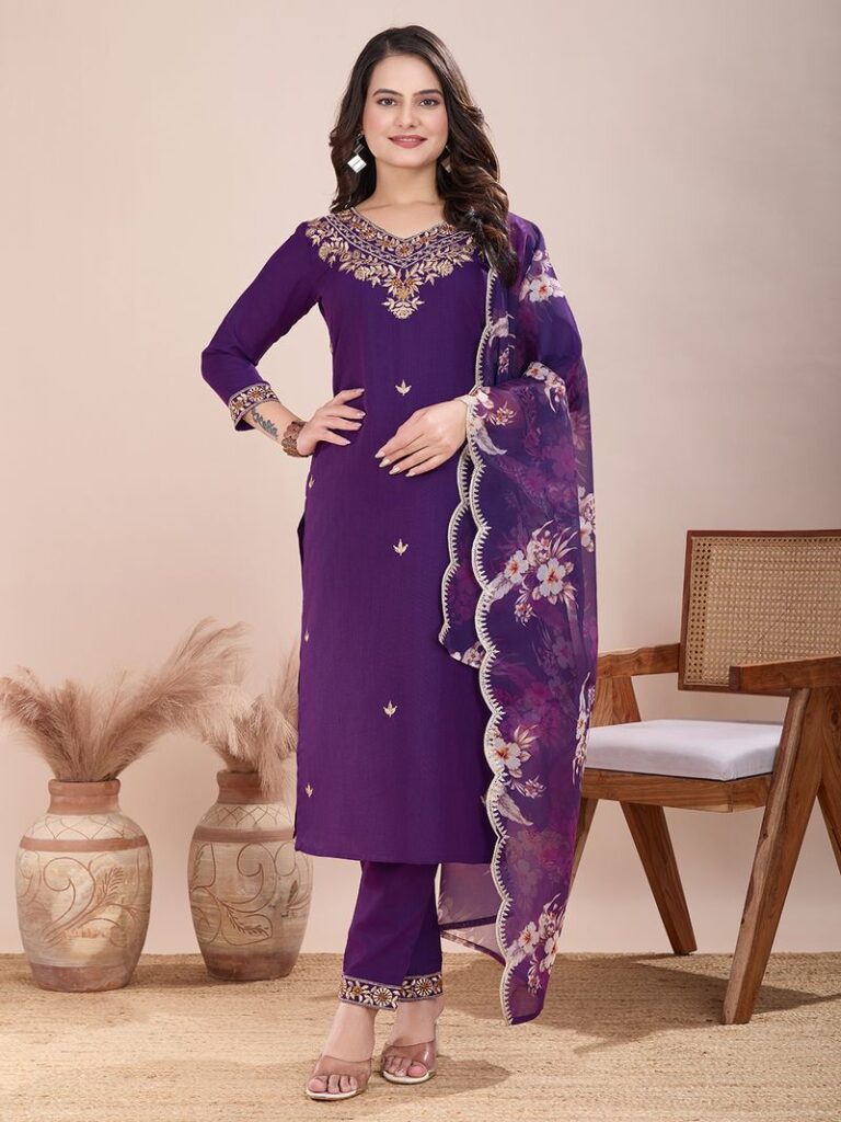 XYZ Embroidered Kurta, Trouser/Pant & Dupatta Set