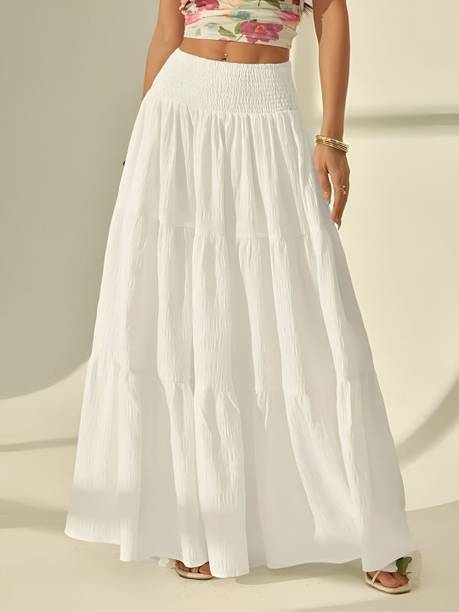LOOKSHINE Women Solid Flared White Skirt